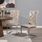Set of Two Beige And Silver Faux Leather And Metal Dining Side Chairs