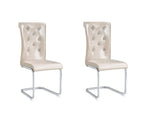 Set of Two Beige And Silver Faux Leather And Metal Dining Side Chairs