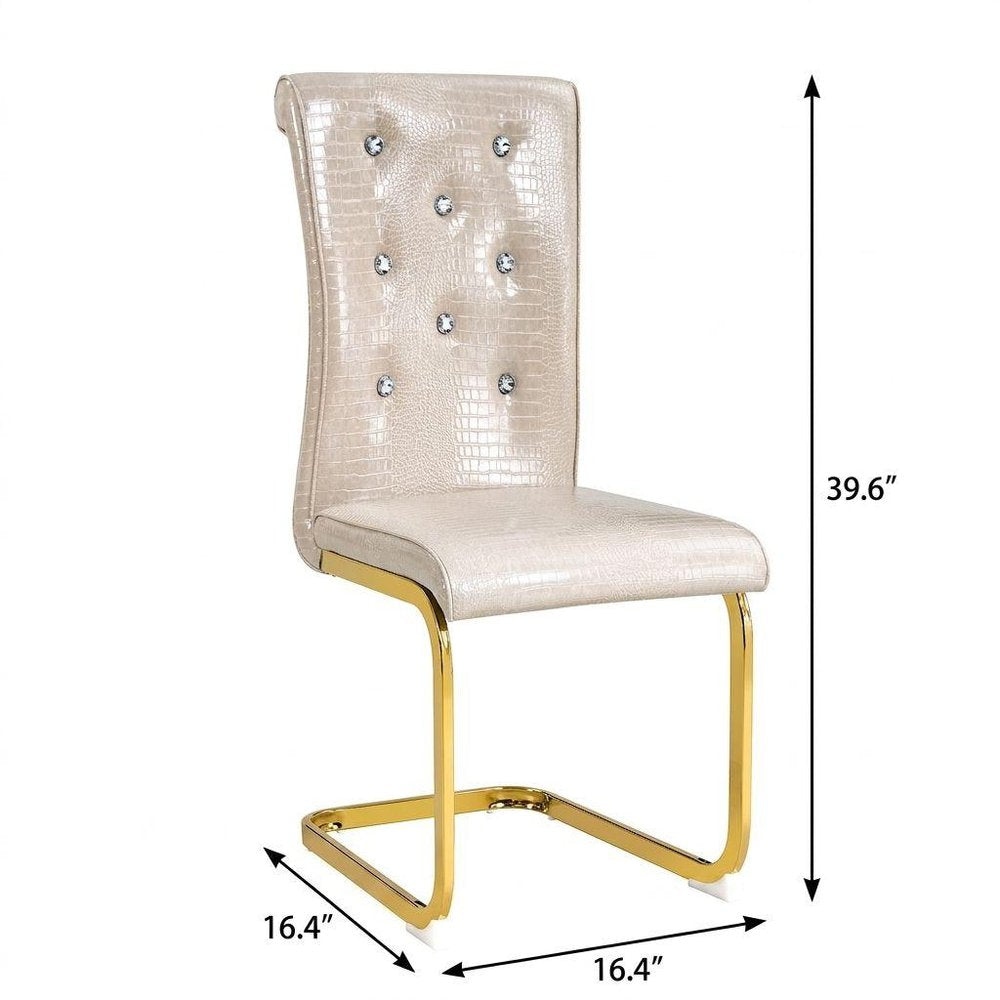 Set of Two Beige And Silver Faux Leather And Metal Dining Side Chairs