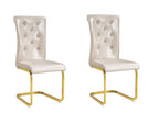 Set of Two Beige And Silver Faux Leather And Metal Dining Side Chairs