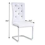 Set of Two White And Silver Tufted Faux Leather And Metal Dining Side Chairs