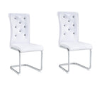 Set of Two White And Silver Tufted Faux Leather And Metal Dining Side Chairs