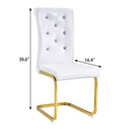 Set of Two White And Silver Tufted Faux Leather And Metal Dining Side Chairs