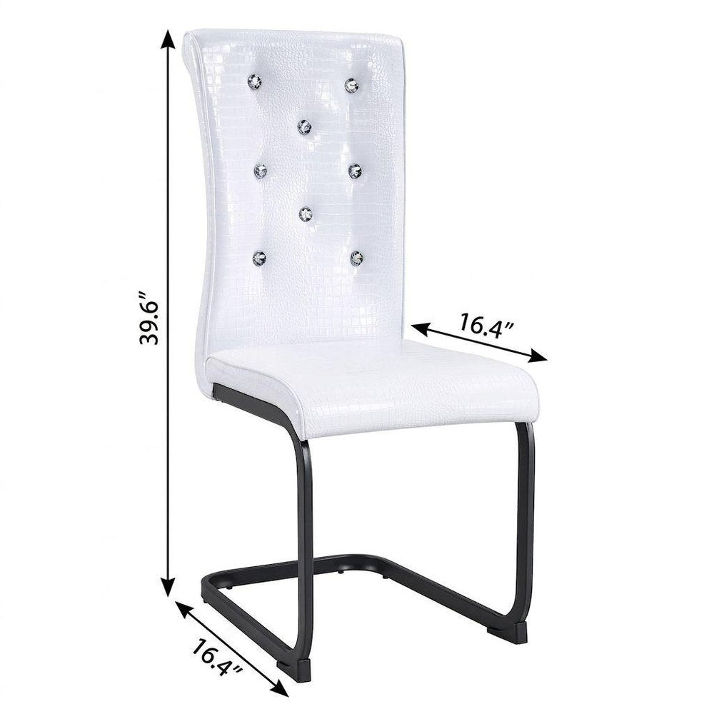 Set of Two White And Silver Tufted Faux Leather And Metal Dining Side Chairs