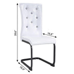 Set of Two White And Silver Tufted Faux Leather And Metal Dining Side Chairs