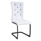 Set of Two White And Silver Tufted Faux Leather And Metal Dining Side Chairs