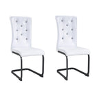 Set of Two White And Silver Tufted Faux Leather And Metal Dining Side Chairs