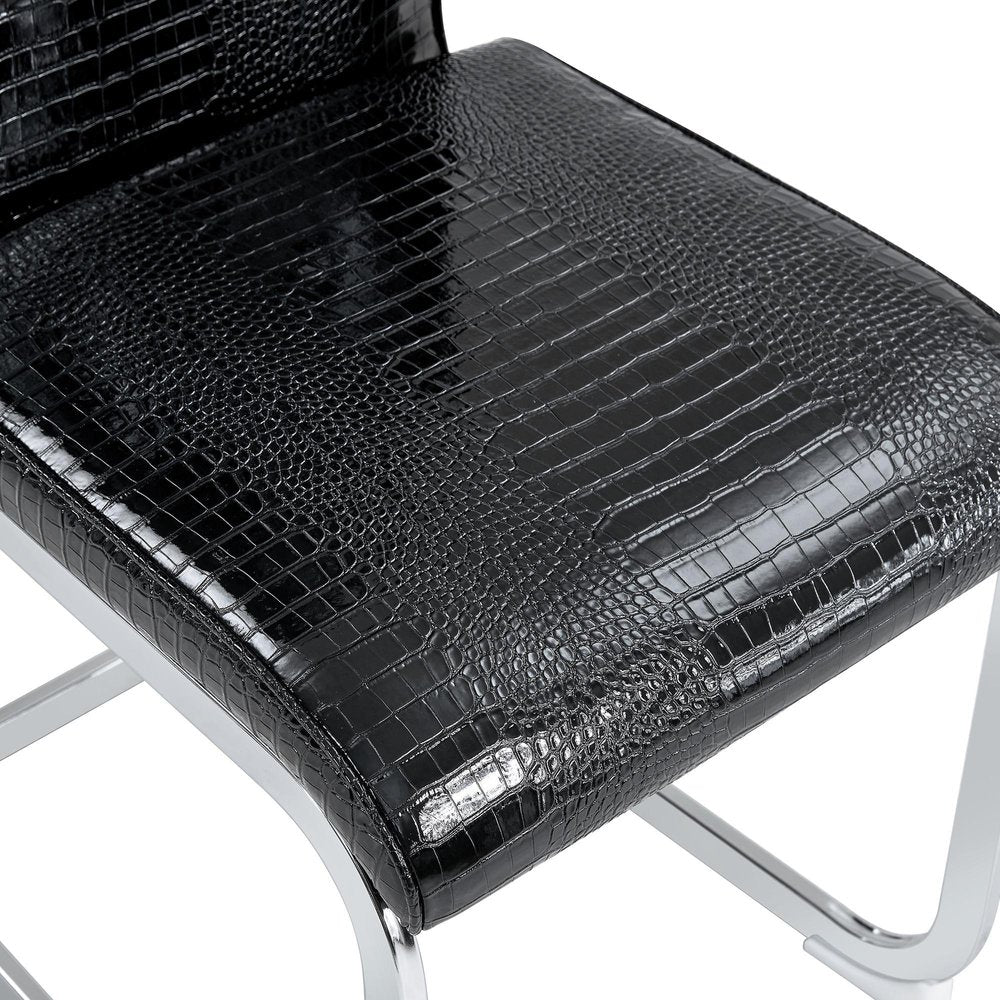 Set of Two Black Tufted Faux Leather And Metal Dining Side Chairs