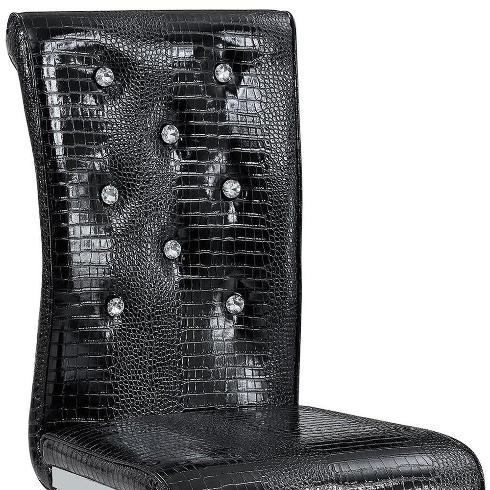 Set of Two Black Tufted Faux Leather And Metal Dining Side Chairs