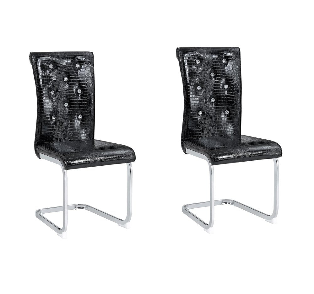 Set of Two Black Tufted Faux Leather And Metal Dining Side Chairs