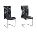 Set of Two Black Tufted Faux Leather And Metal Dining Side Chairs