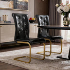 Set of Two Black Tufted Faux Leather And Metal Dining Side Chairs
