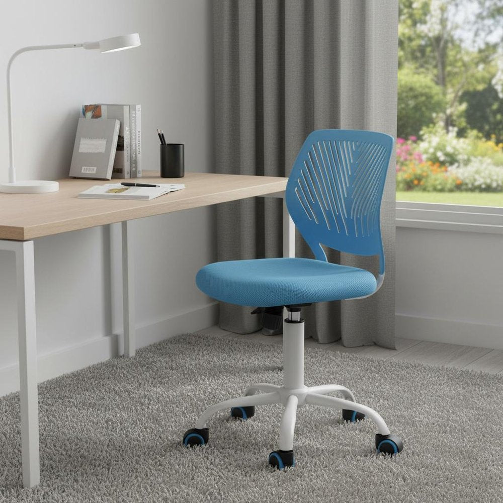 Pale Pink and White Adjustable Height Swivel Rolling Office Chair