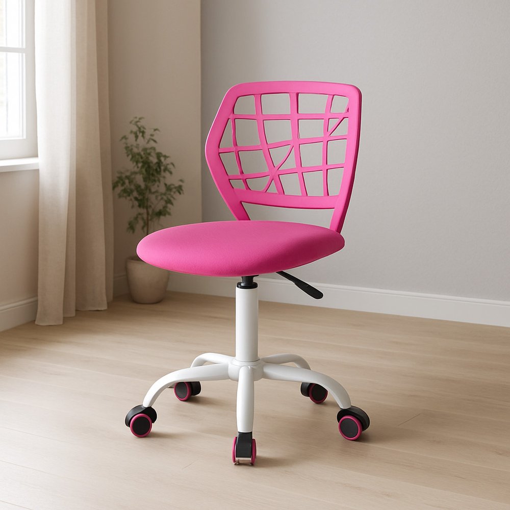 Pink and White Adjustable Height Swivel Rolling Office Chair