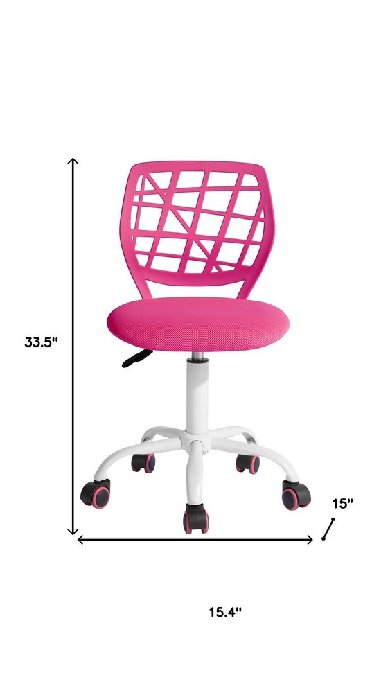 Pink and White Adjustable Height Swivel Rolling Office Chair