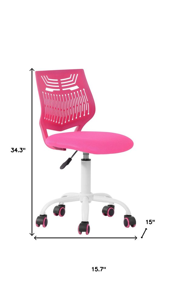 Fuchsia and White Adjustable Height Swivel Rolling Office Chair