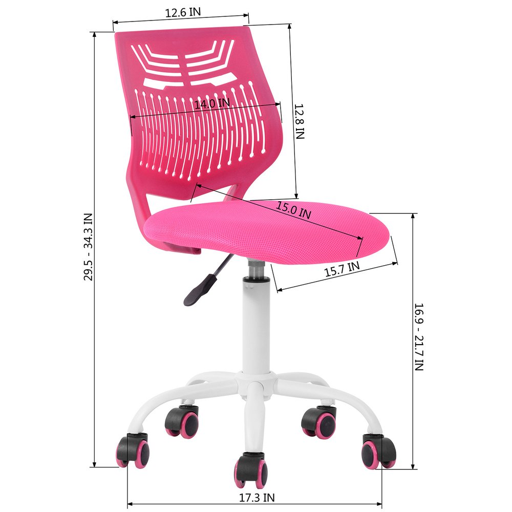 Fuchsia and White Adjustable Height Swivel Rolling Office Chair