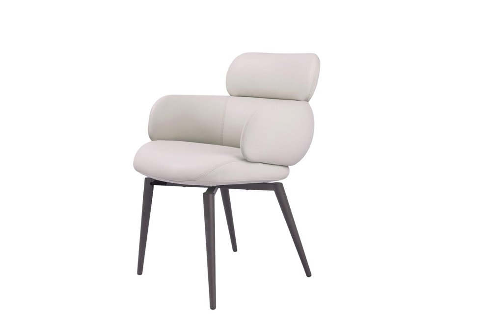 Light Gray and Black Faux Leather and Metal Dining Arm Chair