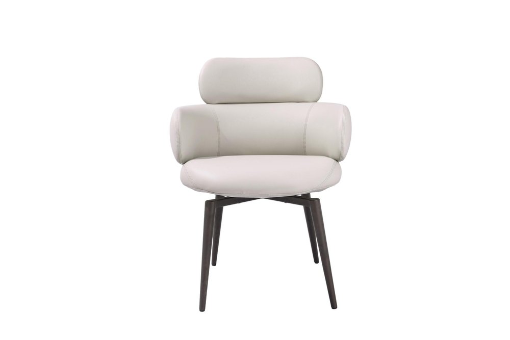 Light Gray and Black Faux Leather and Metal Dining Arm Chair