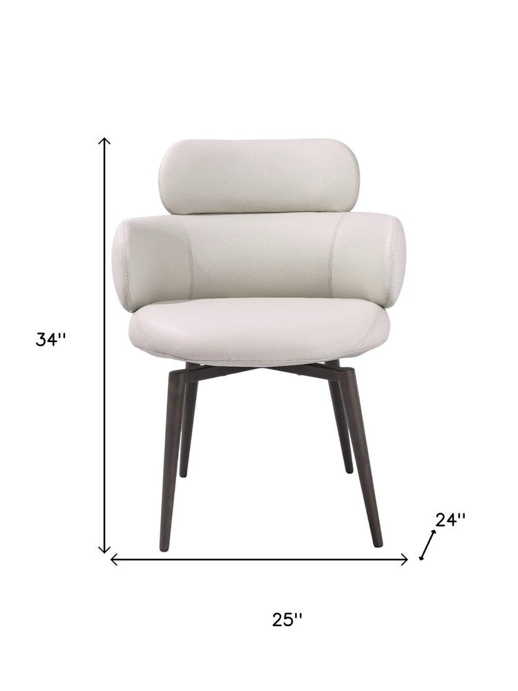 Light Gray and Black Faux Leather and Metal Dining Arm Chair