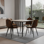 Set of Four Espresso and Black Faux Suede and Steel Dining Side Chairs