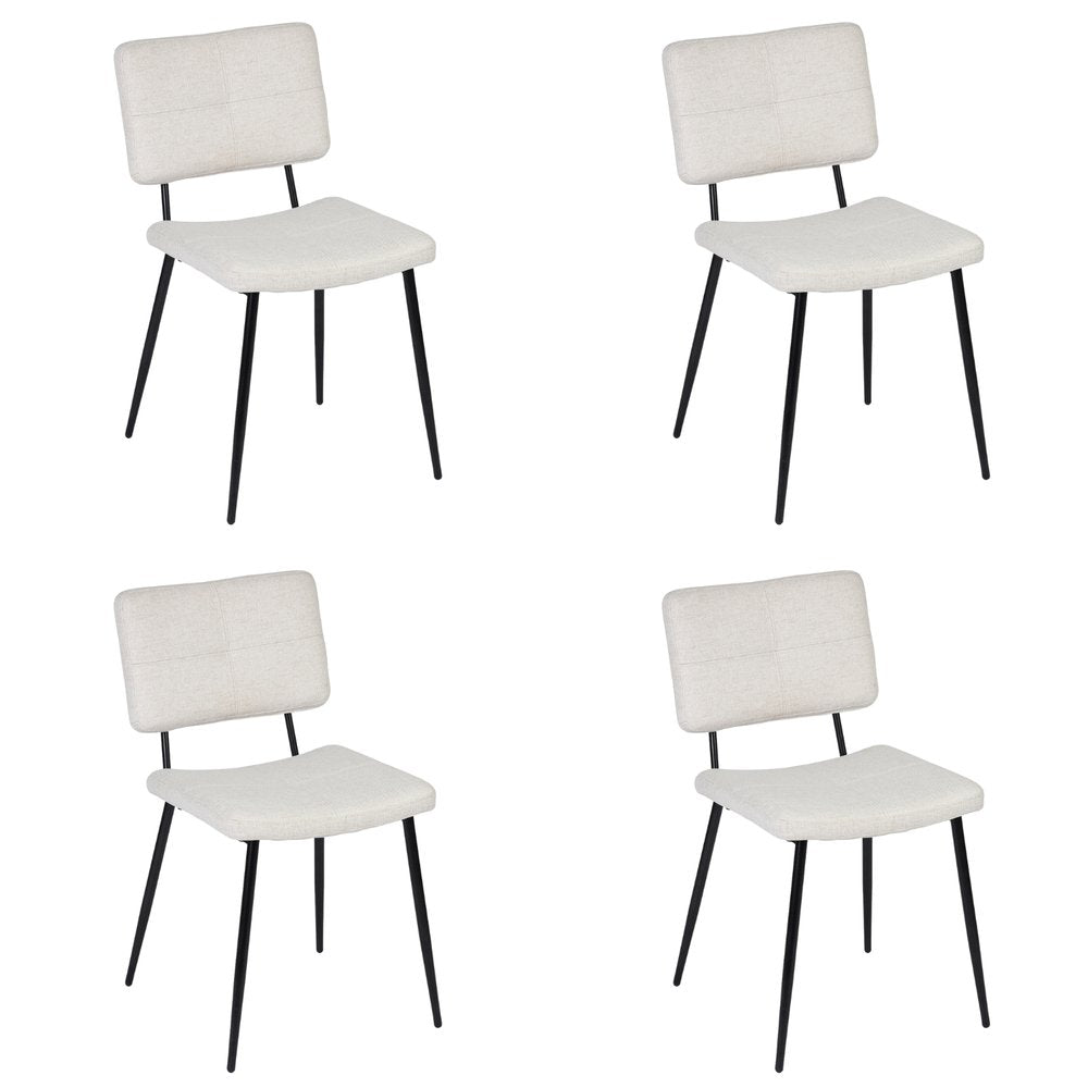 Set of Four Beige and Black Fabric and Steel Dining Side Chairs
