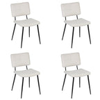 Set of Four Beige and Black Fabric and Steel Dining Side Chairs