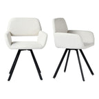 Set of Two Beige and Black Fabric and Steel Dining Arm Chairs