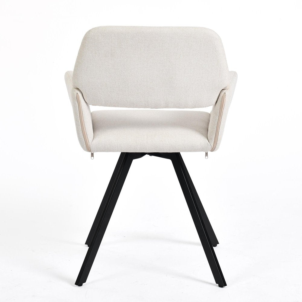 Set of Two Beige and Black Fabric and Steel Dining Arm Chairs
