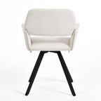 Set of Two Beige and Black Fabric and Steel Dining Arm Chairs