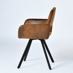 Set of Two Espresso and Black Faux Suede and Steel Dining Arm Chairs