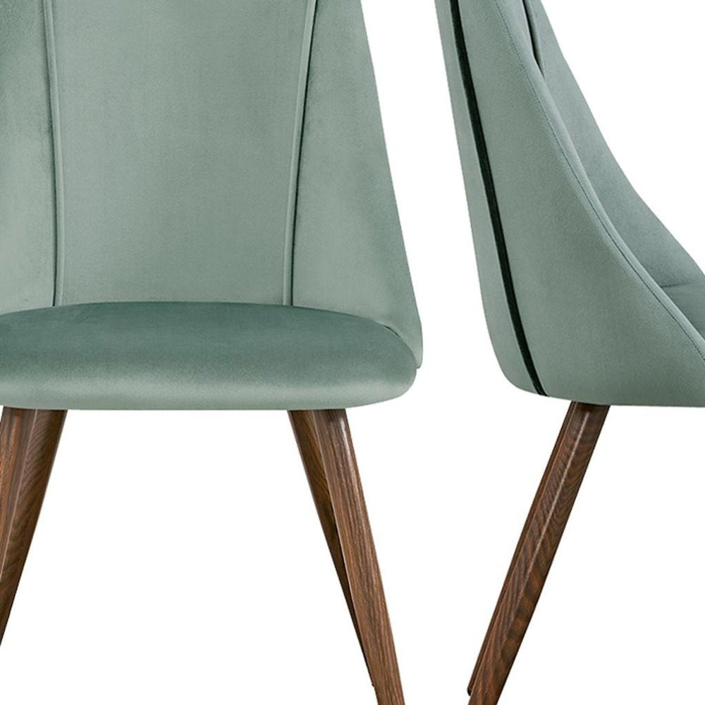 Set of Two Green and Brown Velvet and Steel Dining Side Chairs