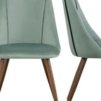 Set of Two Green and Brown Velvet and Steel Dining Side Chairs