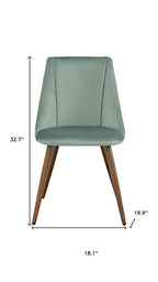 Set of Two Green and Brown Velvet and Steel Dining Side Chairs