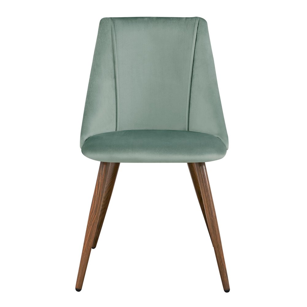 Set of Two Green and Brown Velvet and Steel Dining Side Chairs