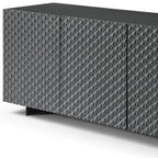 94" Dark Gray Wood Carved Geometric Sideboard With Four Doors