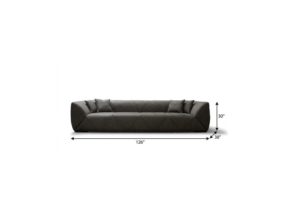 126" Dark Gray Nubuck Leather Sofa