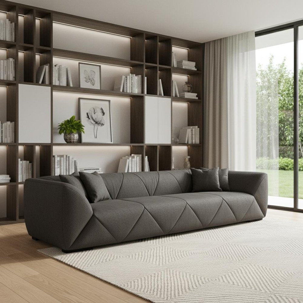 126" Dark Gray Nubuck Leather Sofa