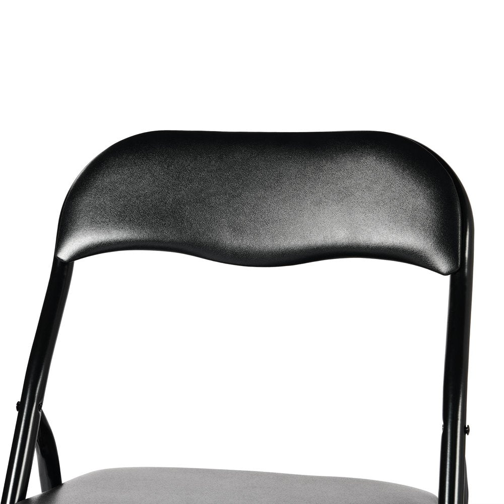 Set of Two Black Faux Leather and Steel Folding Chairs
