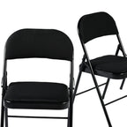Set of Four Black Faux Leather and Steel Folding Chairs