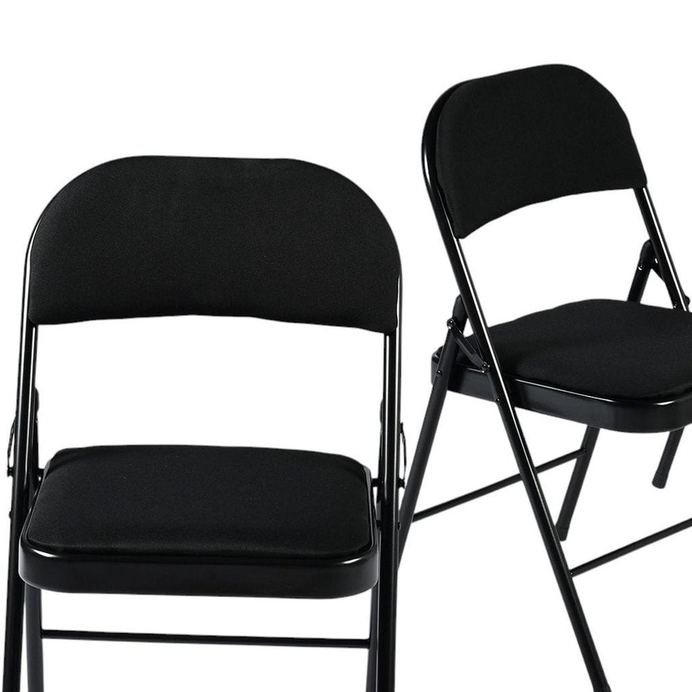 Set of Four Black Faux Leather and Steel Folding Chairs