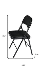 Set of Four Black Faux Leather and Steel Folding Chairs