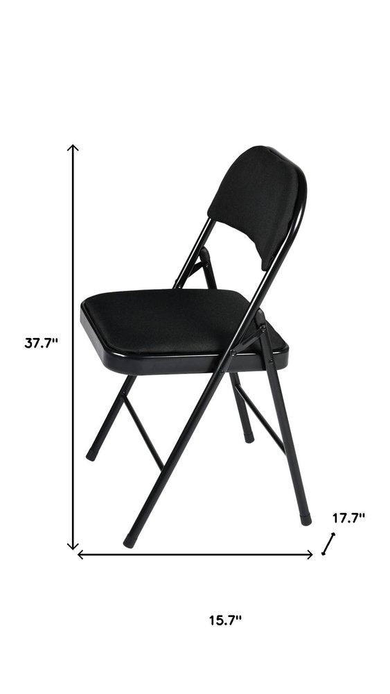 Set of Four Black Faux Leather and Steel Folding Chairs