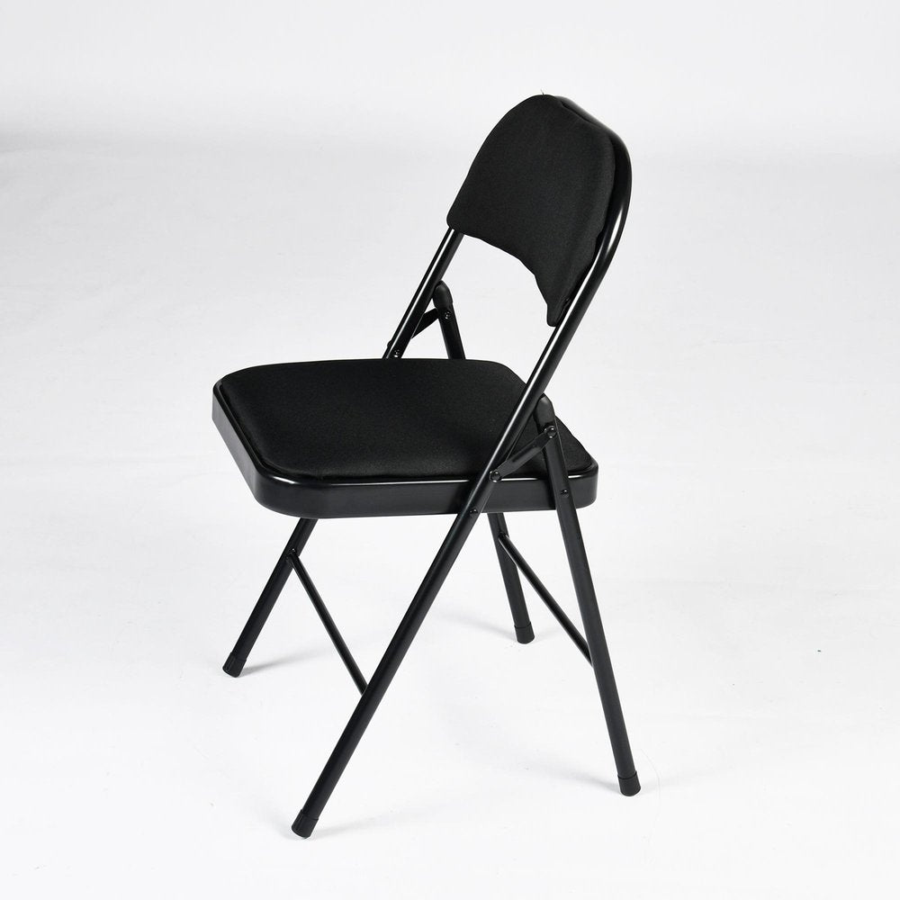 Set of Four Black Faux Leather and Steel Folding Chairs