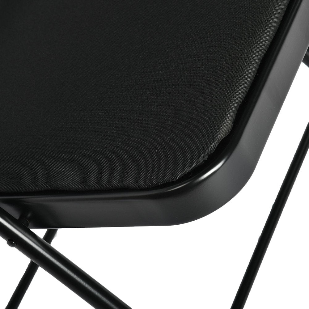 Set of Four Black Faux Leather and Steel Folding Chairs