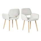 Set of Two Beige and Oak Fabric and Steel Dining Arm Chairs