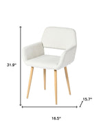 Set of Two Beige and Oak Fabric and Steel Dining Arm Chairs