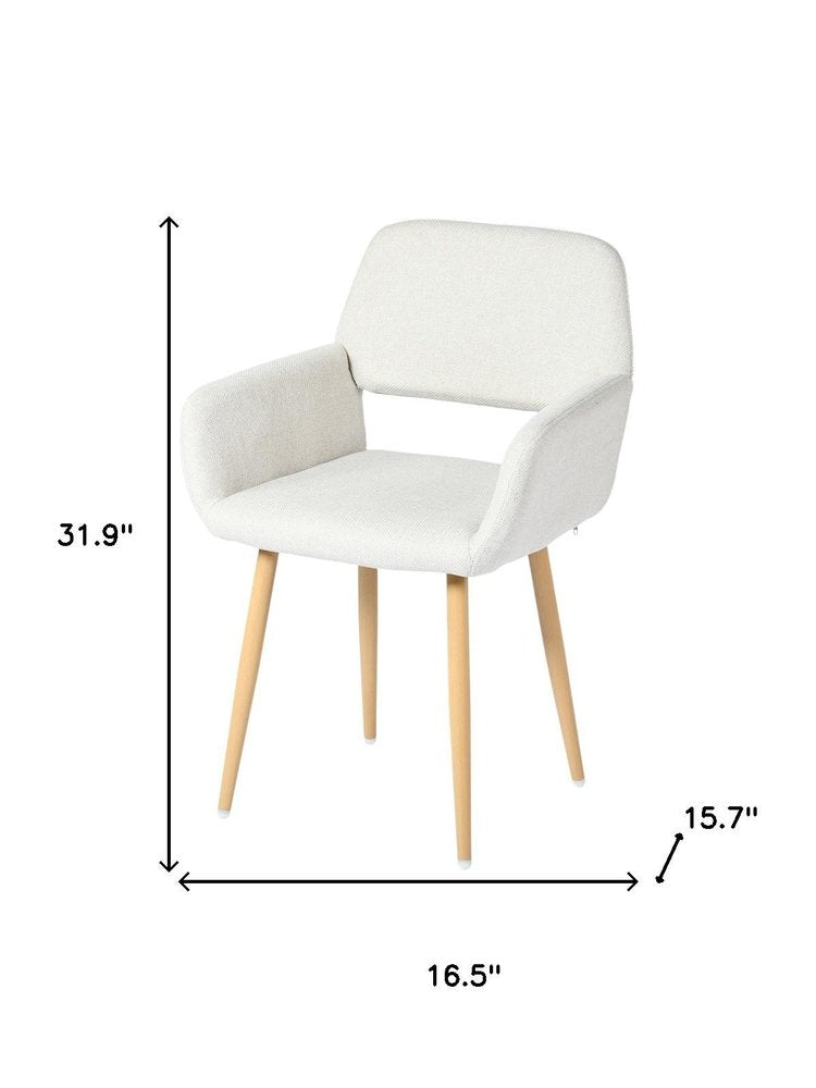 Set of Two Beige and Oak Fabric and Steel Dining Arm Chairs