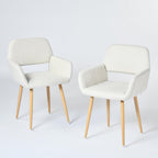 Set of Two Beige and Oak Fabric and Steel Dining Arm Chairs