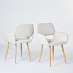 Set of Two Beige and Oak Fabric and Steel Dining Arm Chairs